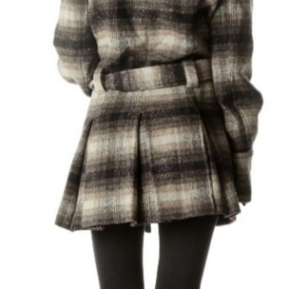 Vintage Y2K Wool Blend Miss Sixty Belted Plaid Faux Leather Trim Coat - Picture 2 of 16